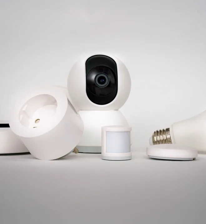 Smart home dashboard controlling lighting, climate and security across a connected residence